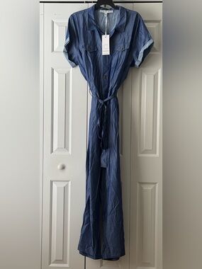 Casual Navy Blue Utility Jumpsuit with Tie Waist